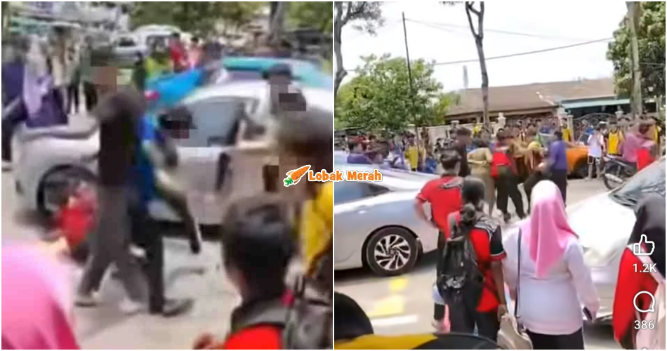 “Tak puas hati kena tampar” – 15 Individu Termasuk Remaja Ditahan Bergad*h Depan Sekolah