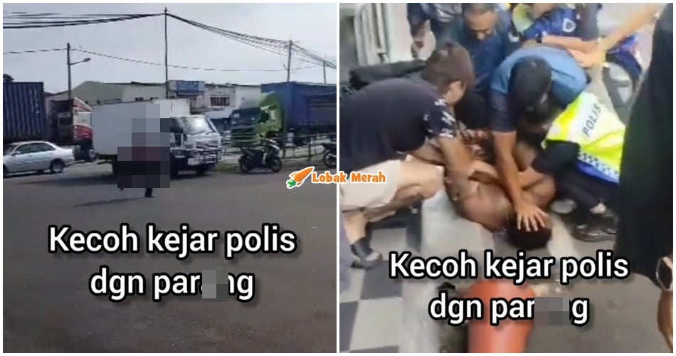 Kecoh! Lelaki Mengamuk Kejar Polis Sambil L*bas Pis*u Pemotong Daging
