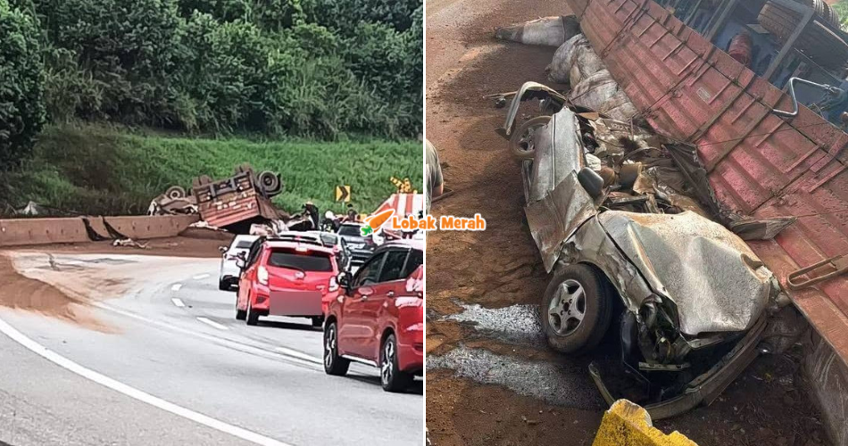 Tragedi Lebuhraya Kuala Lumpur-Karak: 4 Nyawa Melayang Selepas Honda City Dihempap Treler Terbalik Di Bentong
